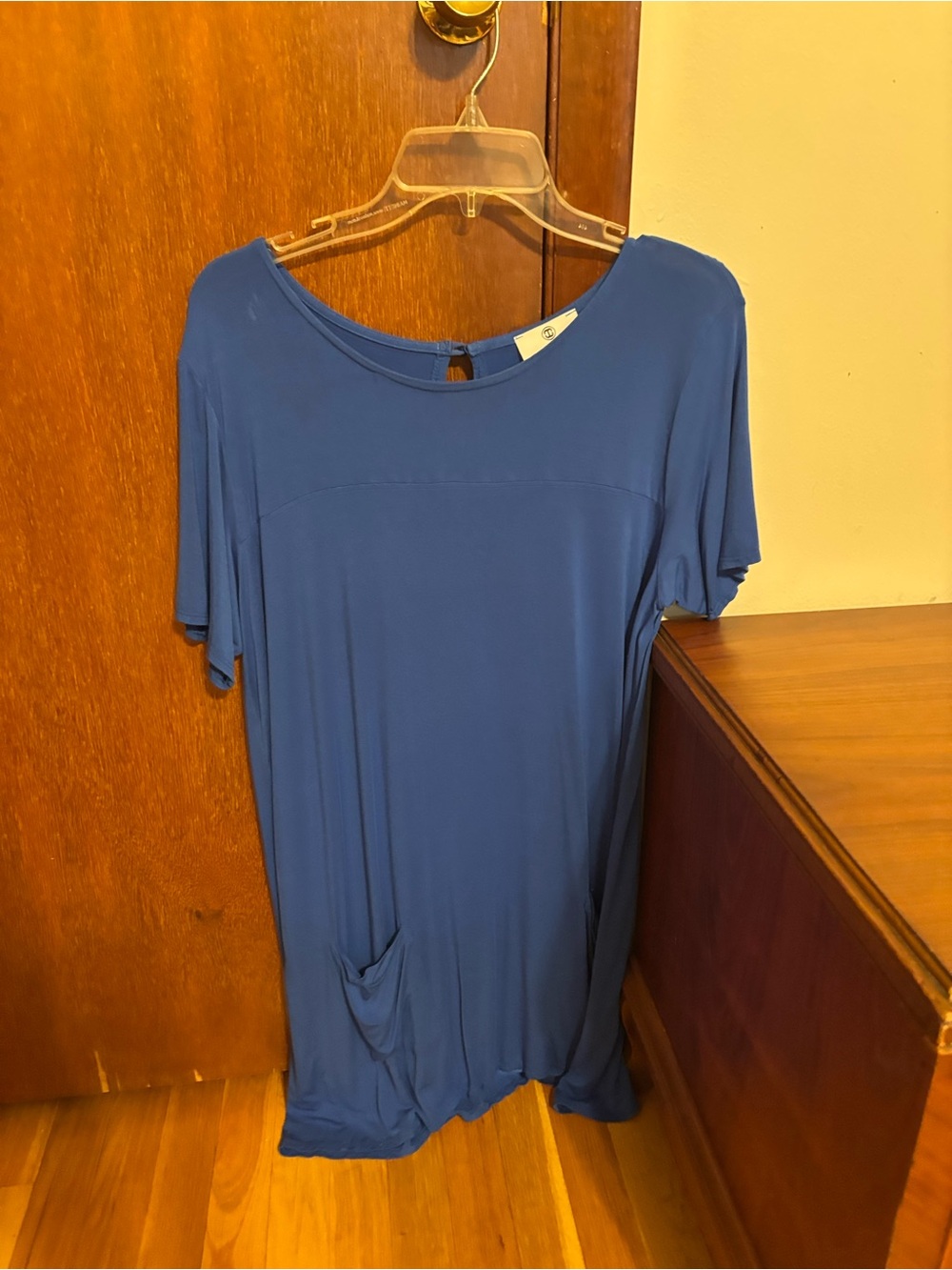 Women's Royal Blue Short-Sleeve Tunic Dress with Pocket
